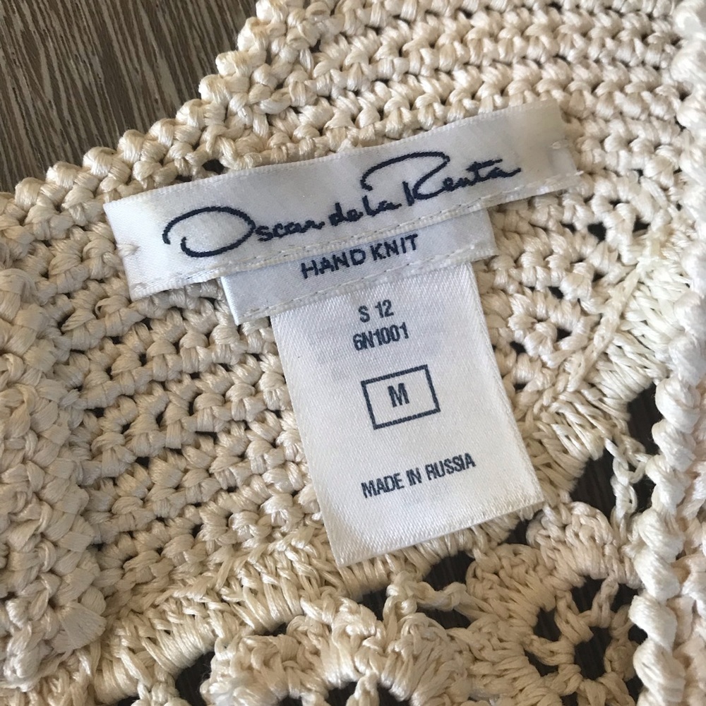 Oscar de la Renta Ivory/Black/Brown Crochet Top M - Picture 6 of 7